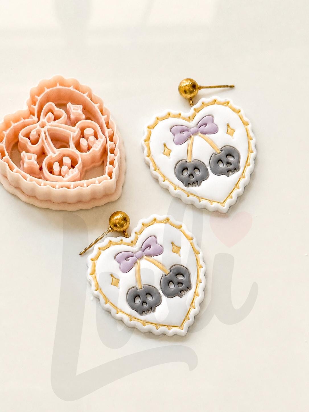 Skull Cherry Love Cutter: Heart Shaped Gothic Design for Polymer Clay