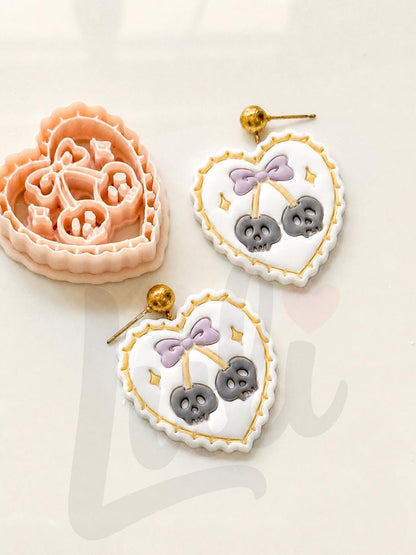 Skull Cherry Love Cutter: Heart Shaped Gothic Design for Polymer Clay