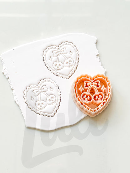 Skull Cherry Love Cutter: Heart Shaped Gothic Design for Polymer Clay