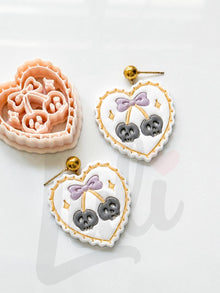 Skull Cherry Love Cutter: Heart Shaped Gothic Design for Polymer Clay