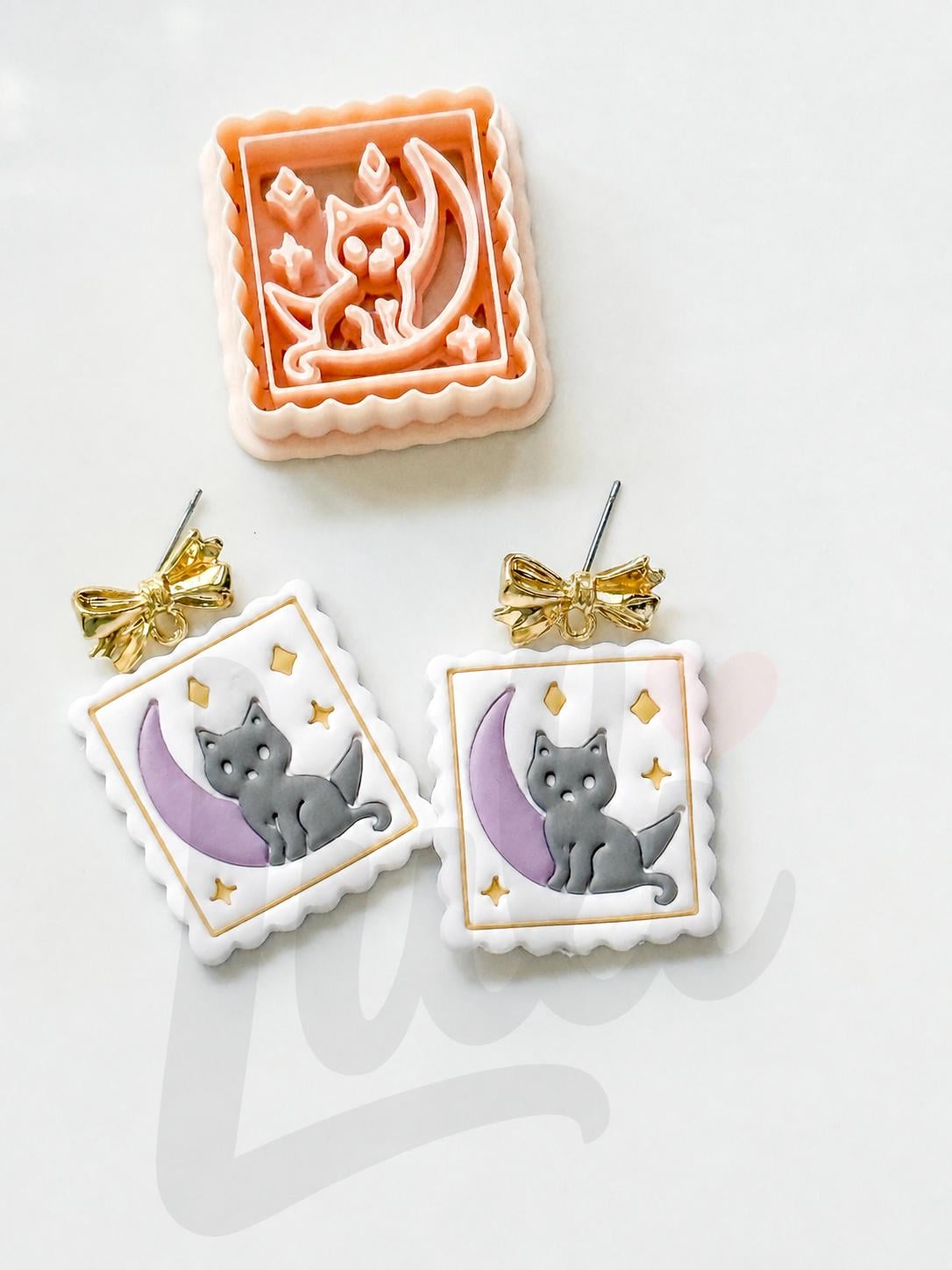 Cat on the Moon Cutter: Celestial Feline Scene for Polymer Clay