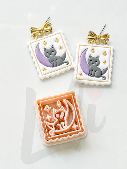 Cat on the Moon Cutter: Celestial Feline Scene for Polymer Clay