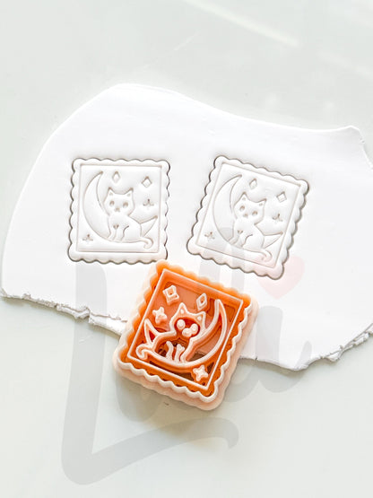 Cat on the Moon Cutter: Celestial Feline Scene for Polymer Clay