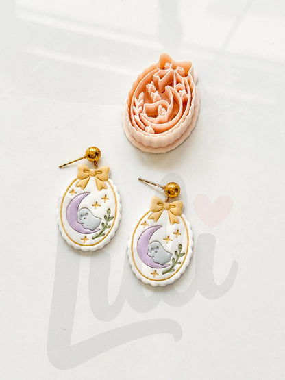 Ghost Sleeping on Moon Cutter: Dreamy Crescent Spirit Shape for Polymer Clay