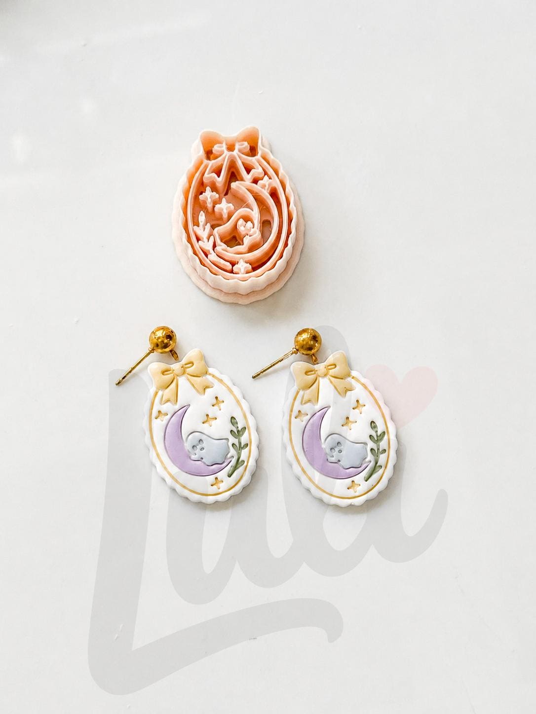 Ghost Sleeping on Moon Cutter: Dreamy Crescent Spirit Shape for Polymer Clay