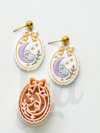 Ghost Sleeping on Moon Cutter: Dreamy Crescent Spirit Shape for Polymer Clay