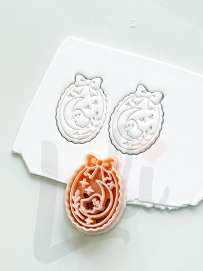 Ghost Sleeping on Moon Cutter: Dreamy Crescent Spirit Shape for Polymer Clay