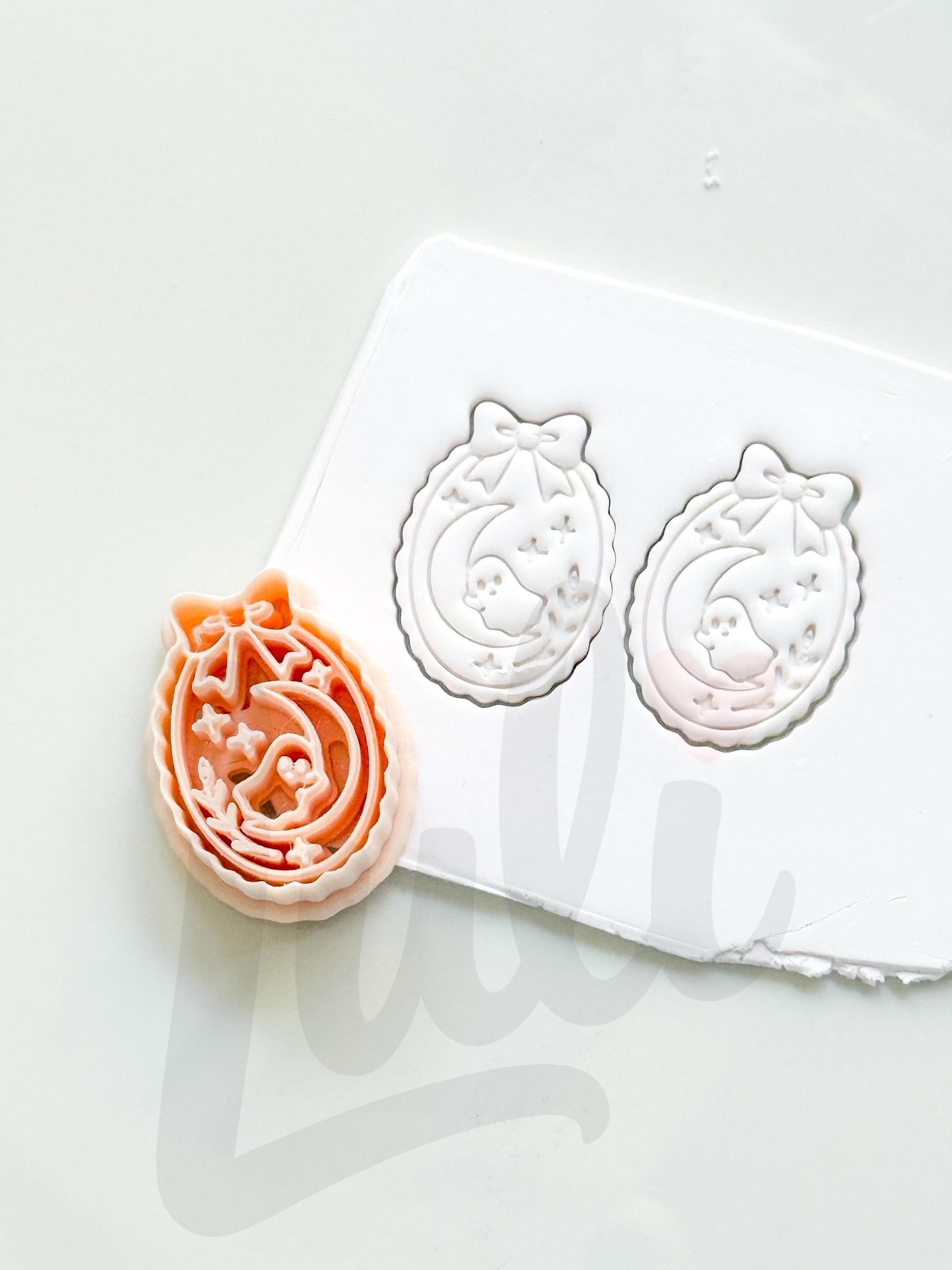 Ghost Sleeping on Moon Cutter: Dreamy Crescent Spirit Shape for Polymer Clay