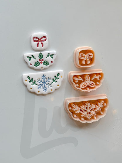 Holly Berry Fan Cutter: Botanical Christmas Shapes for Polymer Clay