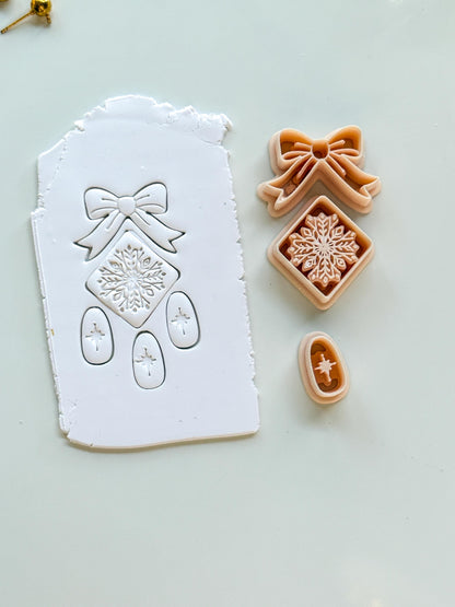 Winter Bow Snowflake Cutter: Holiday Ornament Shape for Polymer Clay