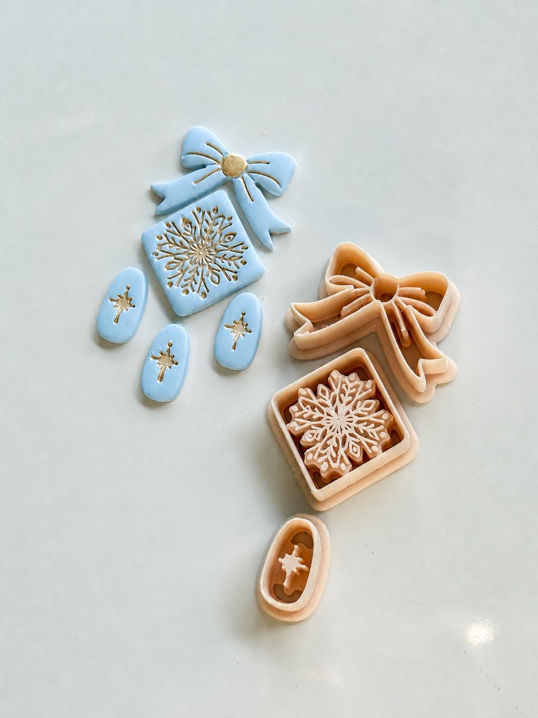 Winter Bow Snowflake Cutter: Holiday Ornament Shape for Polymer Clay