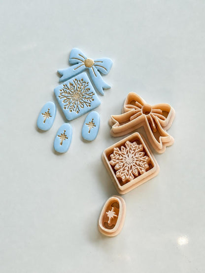 Winter Bow Snowflake Cutter: Holiday Ornament Shape for Polymer Clay