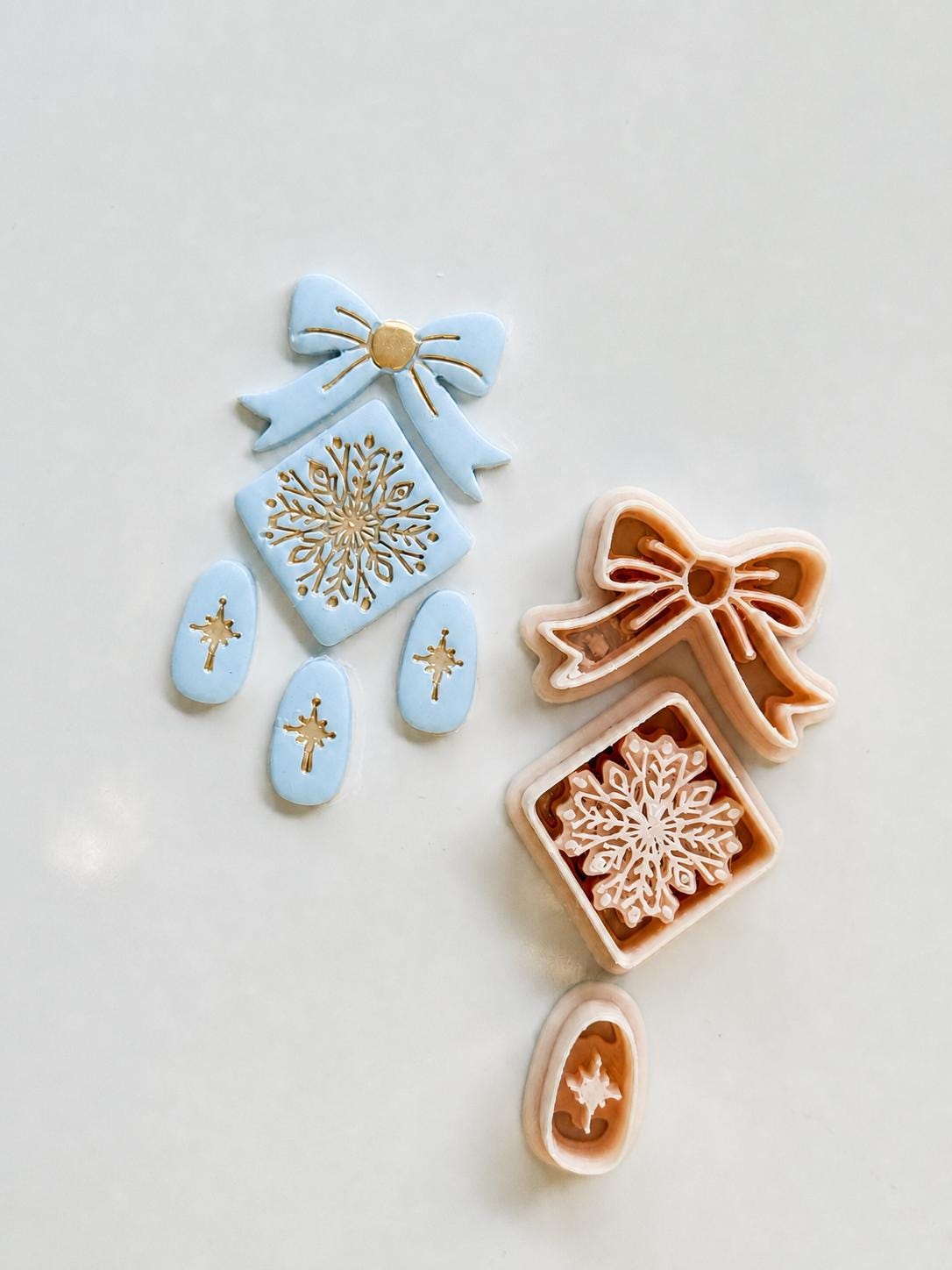 Winter Bow Snowflake Cutter: Holiday Ornament Shape for Polymer Clay