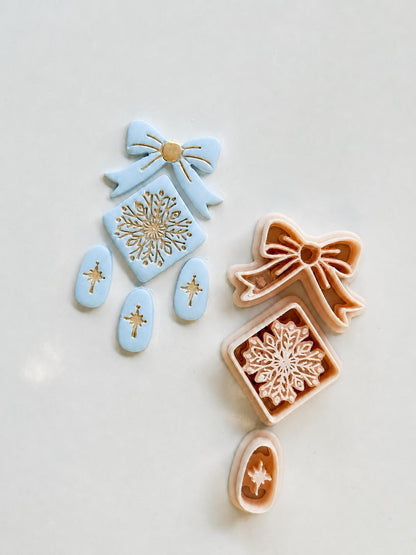 Winter Bow Snowflake Cutter: Holiday Ornament Shape for Polymer Clay
