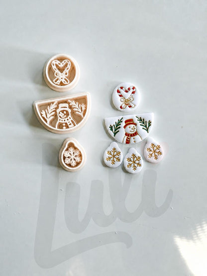 Candy Cane Snowman Cutter: Christmas Holiday Shapes for Polymer Clay