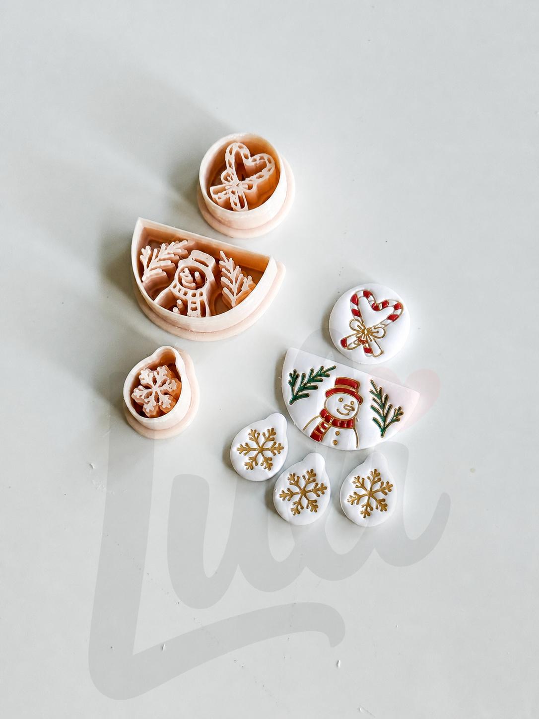 Candy Cane Snowman Cutter: Christmas Holiday Shapes for Polymer Clay
