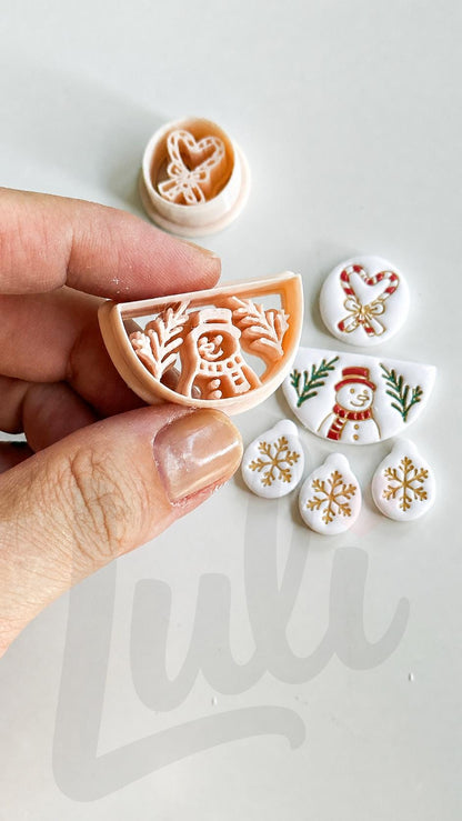 Candy Cane Snowman Cutter: Christmas Holiday Shapes for Polymer Clay