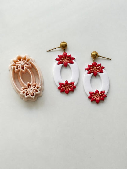 Poinsettia Oval Wreath Cutter: Holiday Floral Shape for Polymer Clay