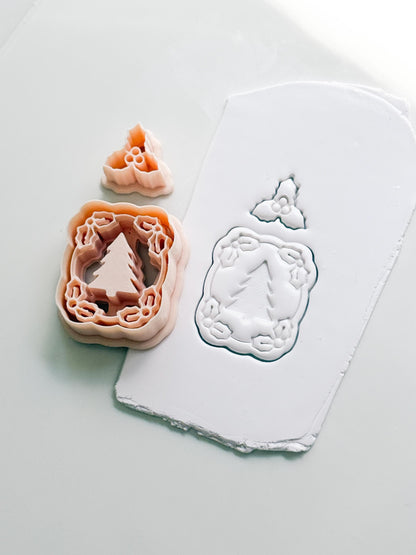 Holly Tree Frame Cutter: Christmas Evergreen Frame for Polymer Clay