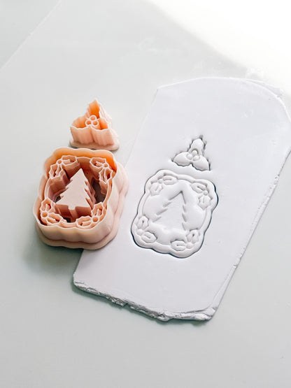 Holly Tree Frame Cutter: Christmas Evergreen Frame for Polymer Clay