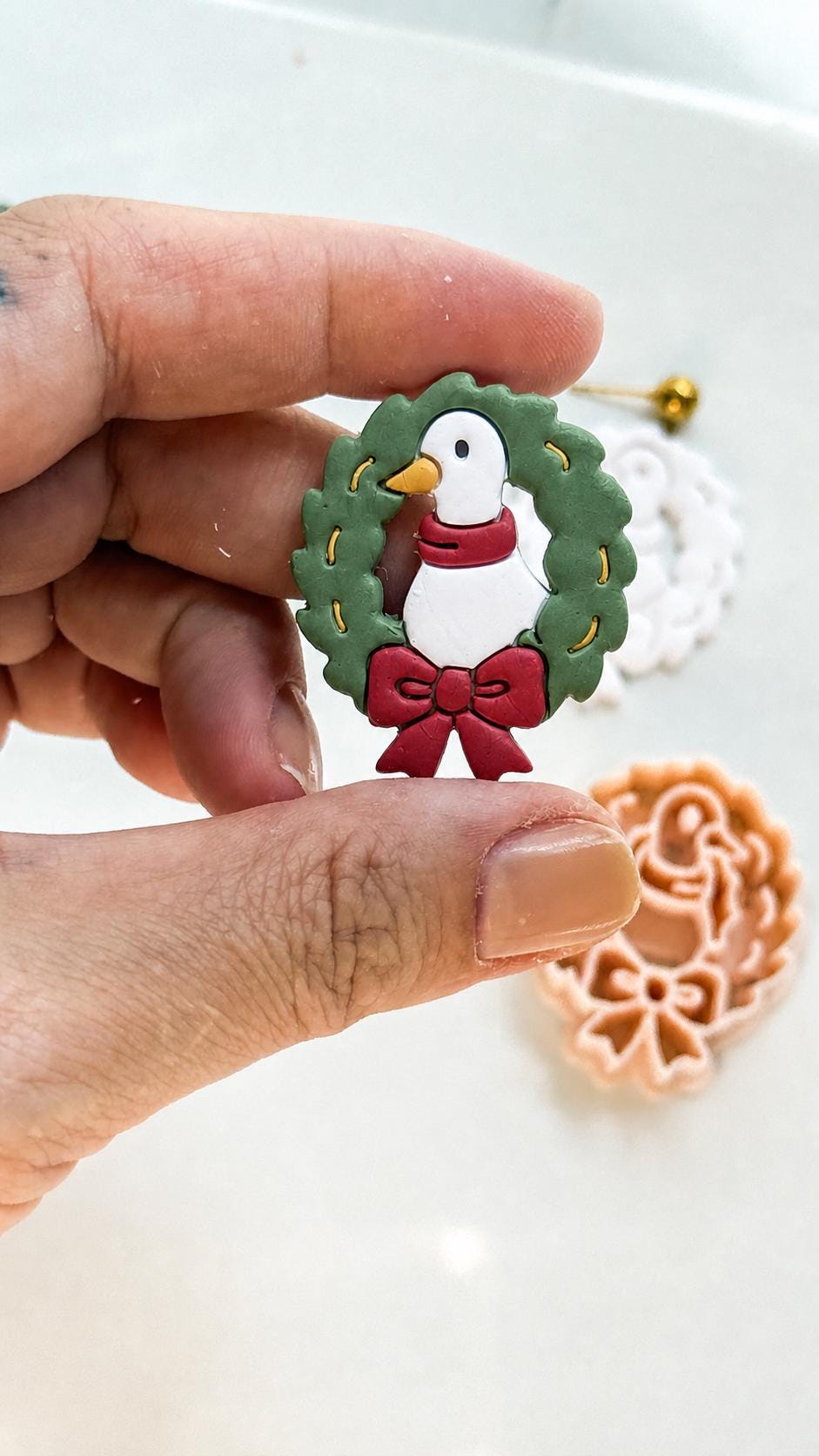 Duck christmas wreath Cutter: Holiday Bird Shape for Polymer Clay