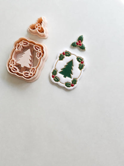 Holly Tree Frame Cutter: Christmas Evergreen Frame for Polymer Clay