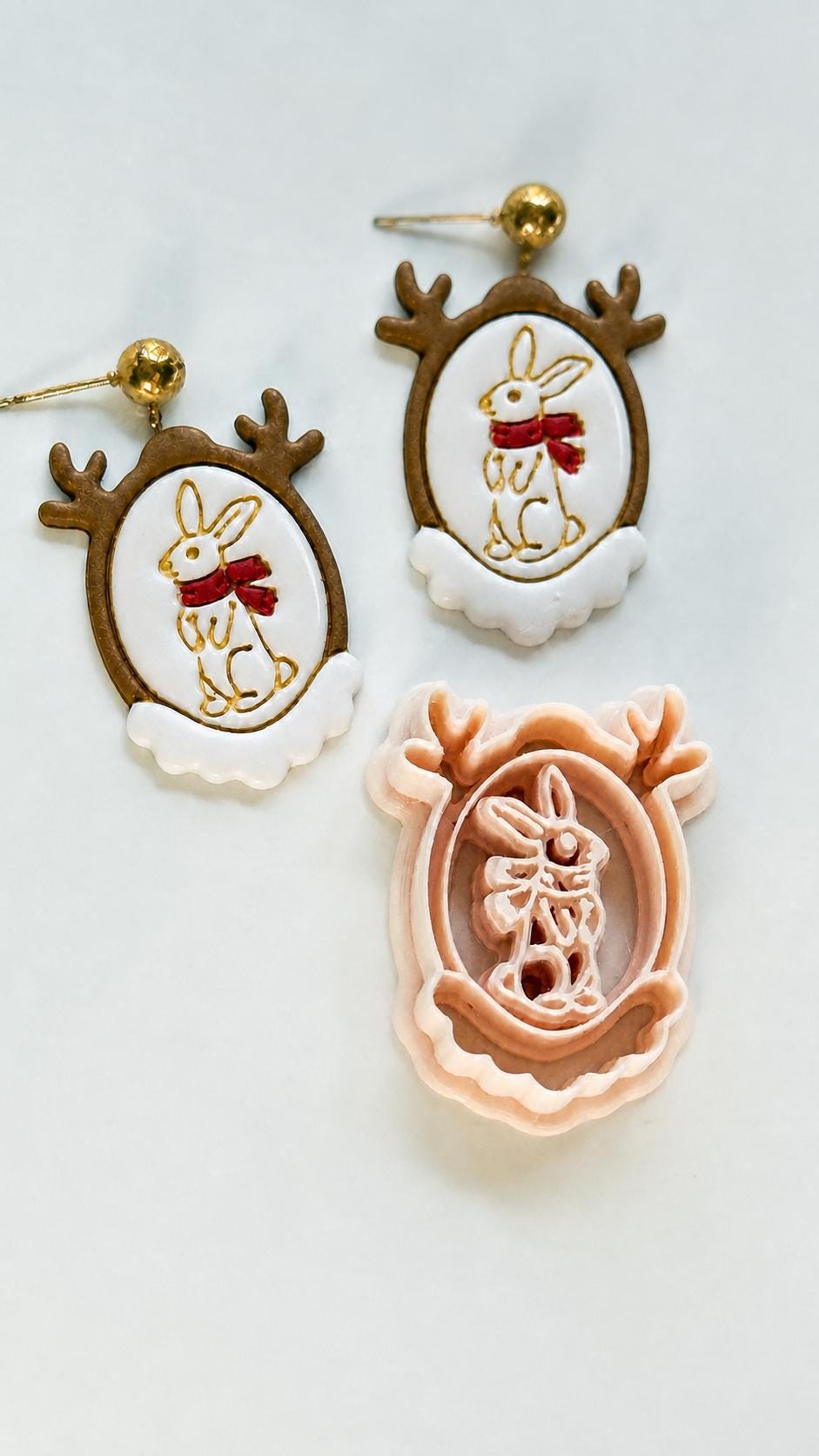 Christmas Bunny Portrait Cutter: Festive Rabbit Frame for Polymer Clay