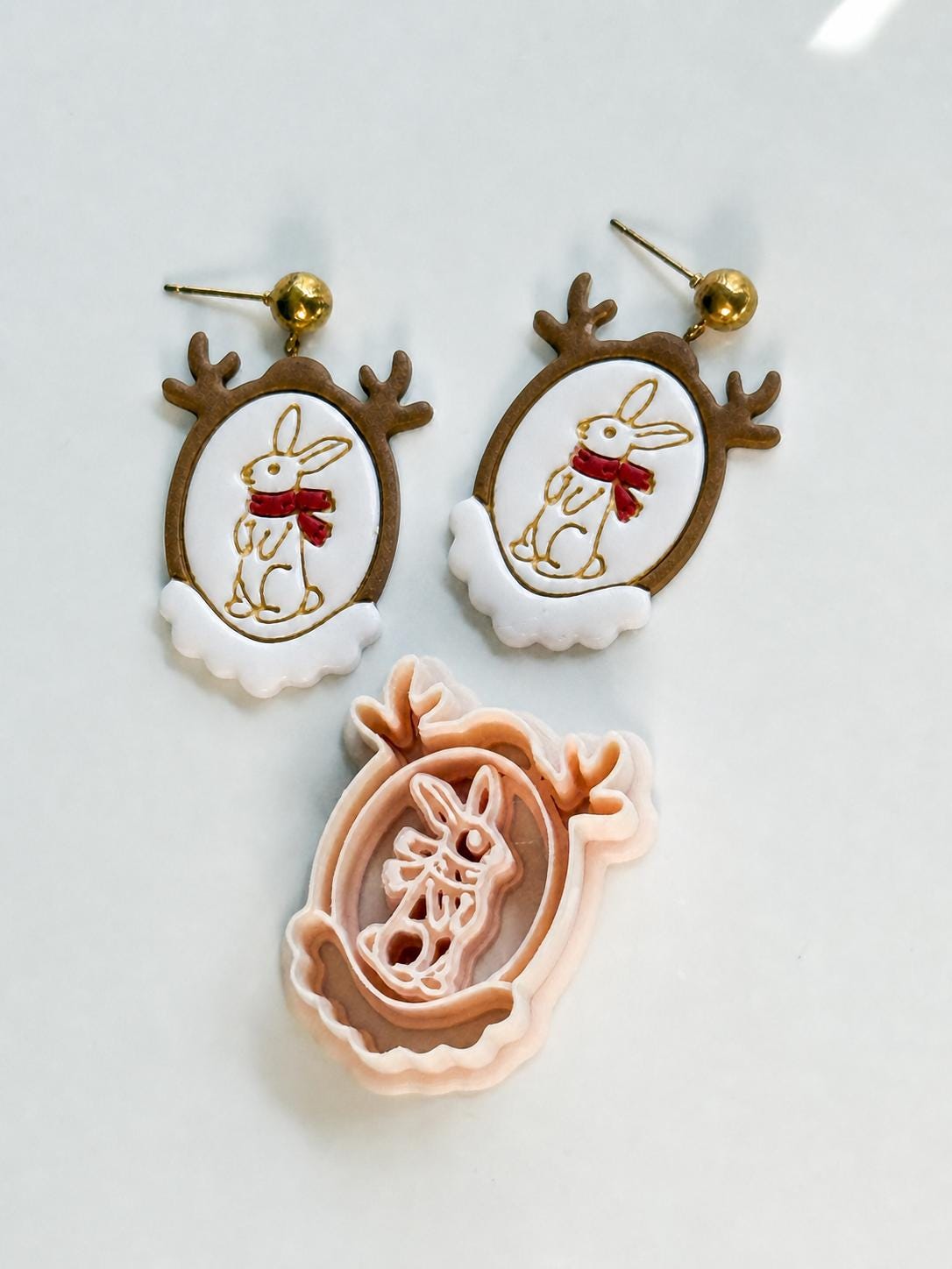 Christmas Bunny Portrait Cutter: Festive Rabbit Frame for Polymer Clay