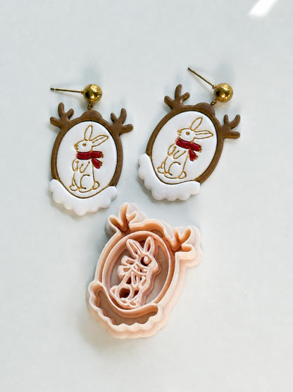 Christmas Bunny Portrait Cutter: Festive Rabbit Frame for Polymer Clay
