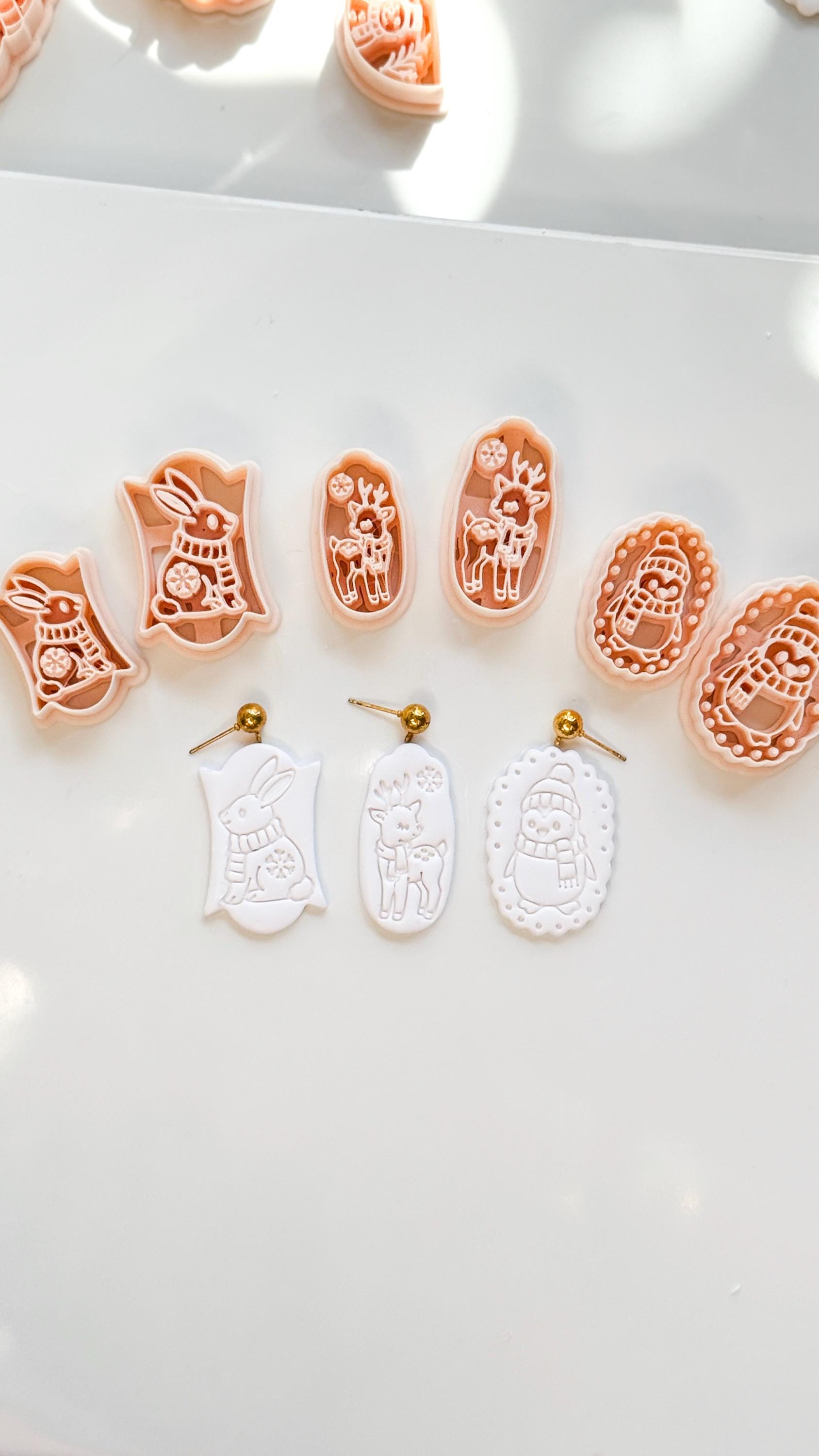 Whimsy Winter Charms Cutter Set: Deer Penguin Rabbit for Polymer Clay