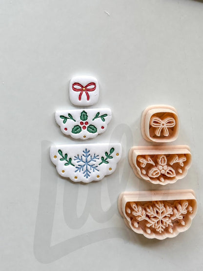 Holly Berry Fan Cutter: Botanical Christmas Shapes for Polymer Clay