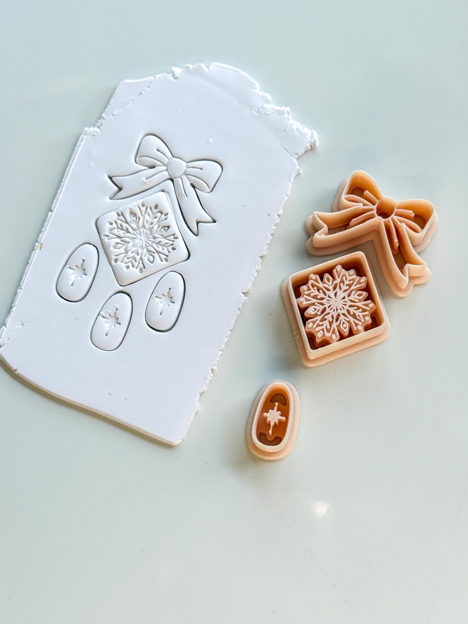 Winter Bow Snowflake Cutter: Holiday Ornament Shape for Polymer Clay