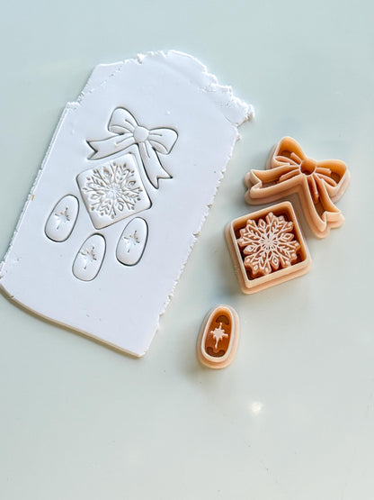 Winter Bow Snowflake Cutter: Holiday Ornament Shape for Polymer Clay