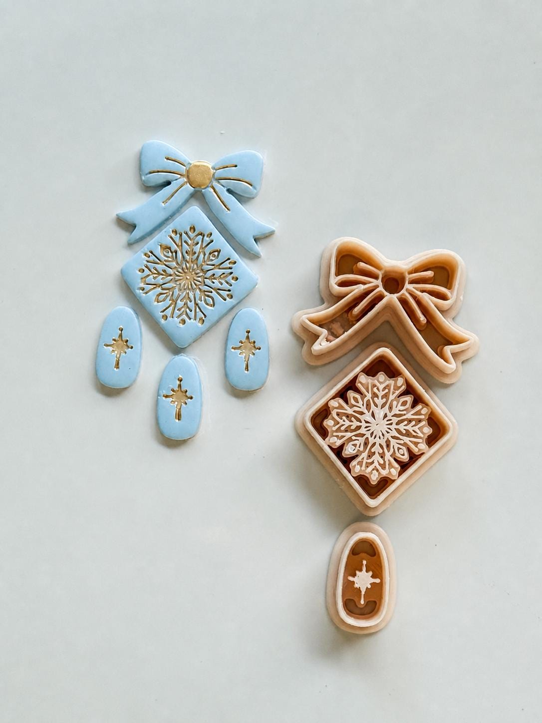 Winter Bow Snowflake Cutter: Holiday Ornament Shape for Polymer Clay