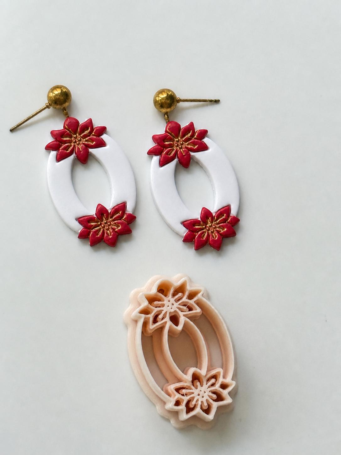 Poinsettia Oval Wreath Cutter: Holiday Floral Shape for Polymer Clay