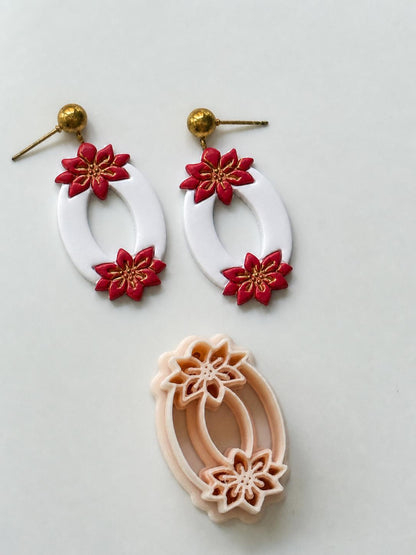 Poinsettia Oval Wreath Cutter: Holiday Floral Shape for Polymer Clay