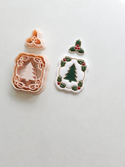 Holly Tree Frame Cutter: Christmas Evergreen Frame for Polymer Clay