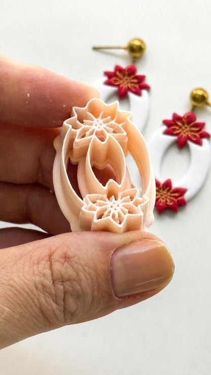 Poinsettia Oval Wreath Cutter: Holiday Floral Shape for Polymer Clay
