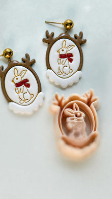 Christmas Bunny Portrait Cutter: Festive Rabbit Frame for Polymer Clay