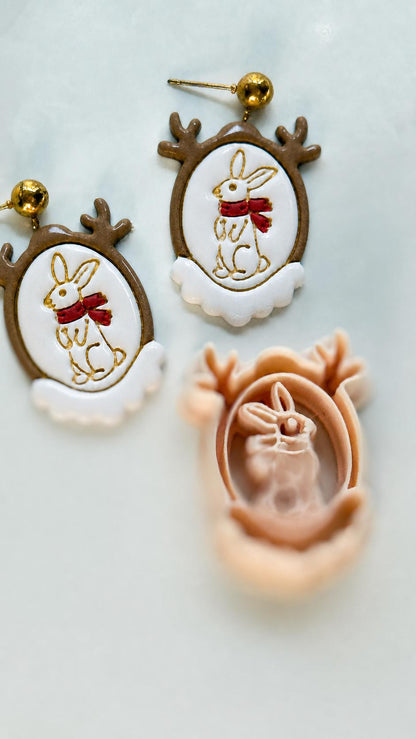 Christmas Bunny Portrait Cutter: Festive Rabbit Frame for Polymer Clay