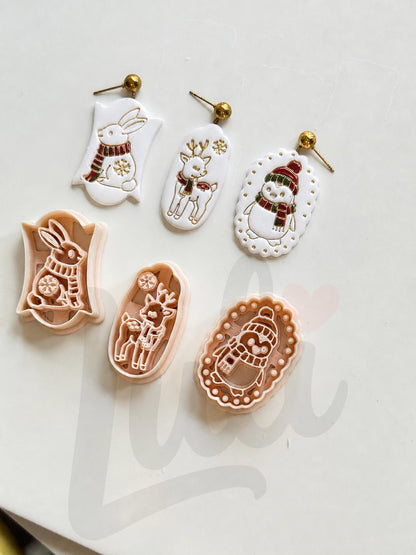 Whimsy Winter Charms Cutter Set: Deer Penguin Rabbit for Polymer Clay