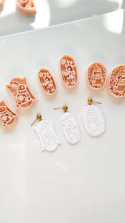 Whimsy Winter Charms Cutter Set: Deer Penguin Rabbit for Polymer Clay