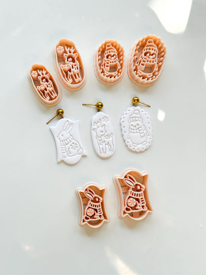 Whimsy Winter Charms Cutter Set: Deer Penguin Rabbit for Polymer Clay