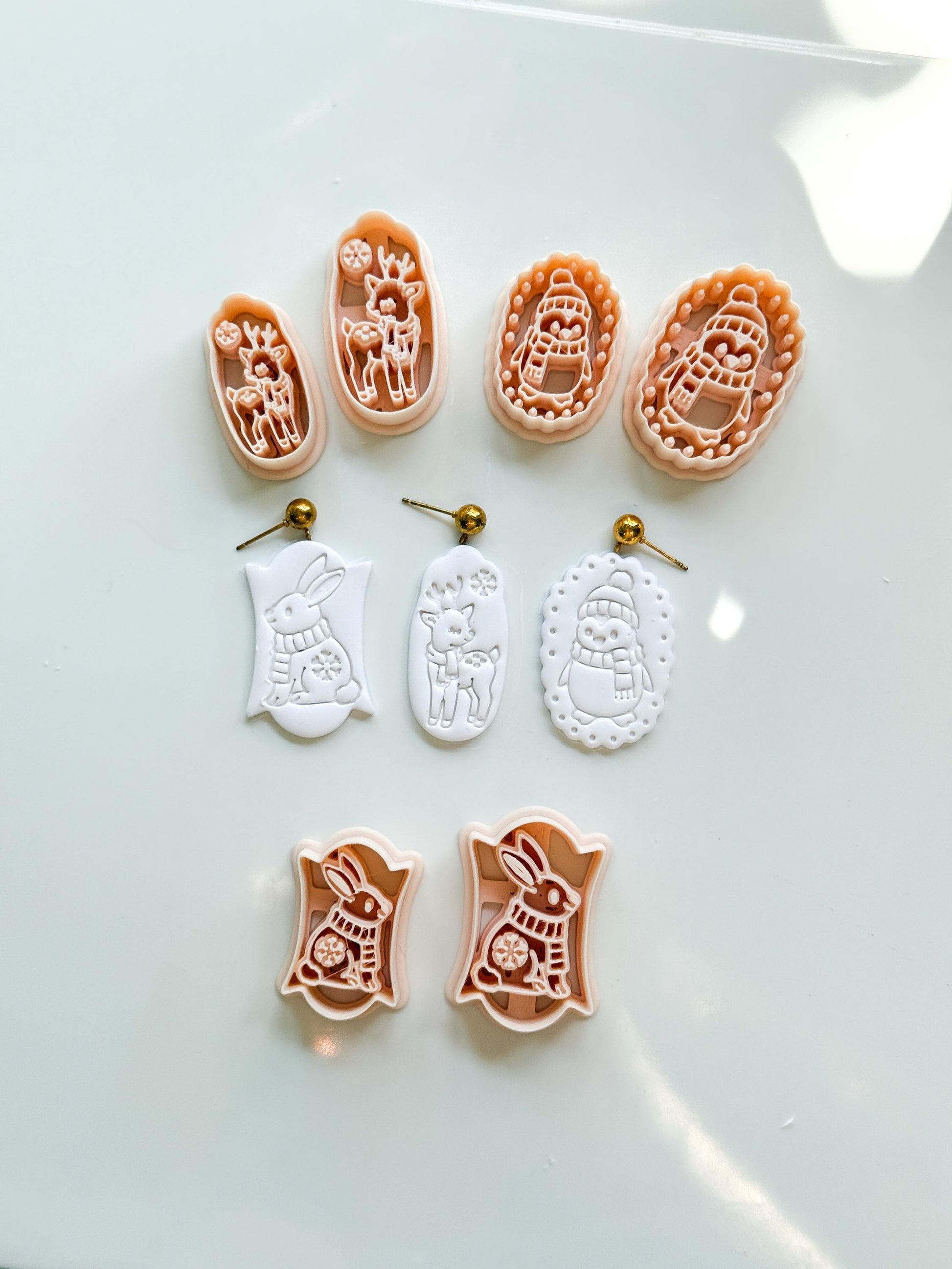 Whimsy Winter Charms Cutter Set: Deer Penguin Rabbit for Polymer Clay