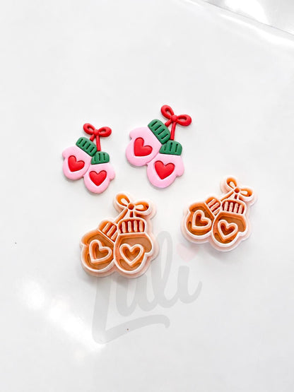 Winter Gloves Cutter: Bow Adorned Mitten Shapes for Polymer Clay| Preppy Christmas