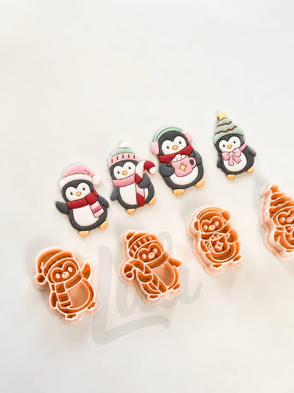 Winter Penguins Cutter: Festive Penguin Character Shapes for Polymer Clay| Preppy Christmas
