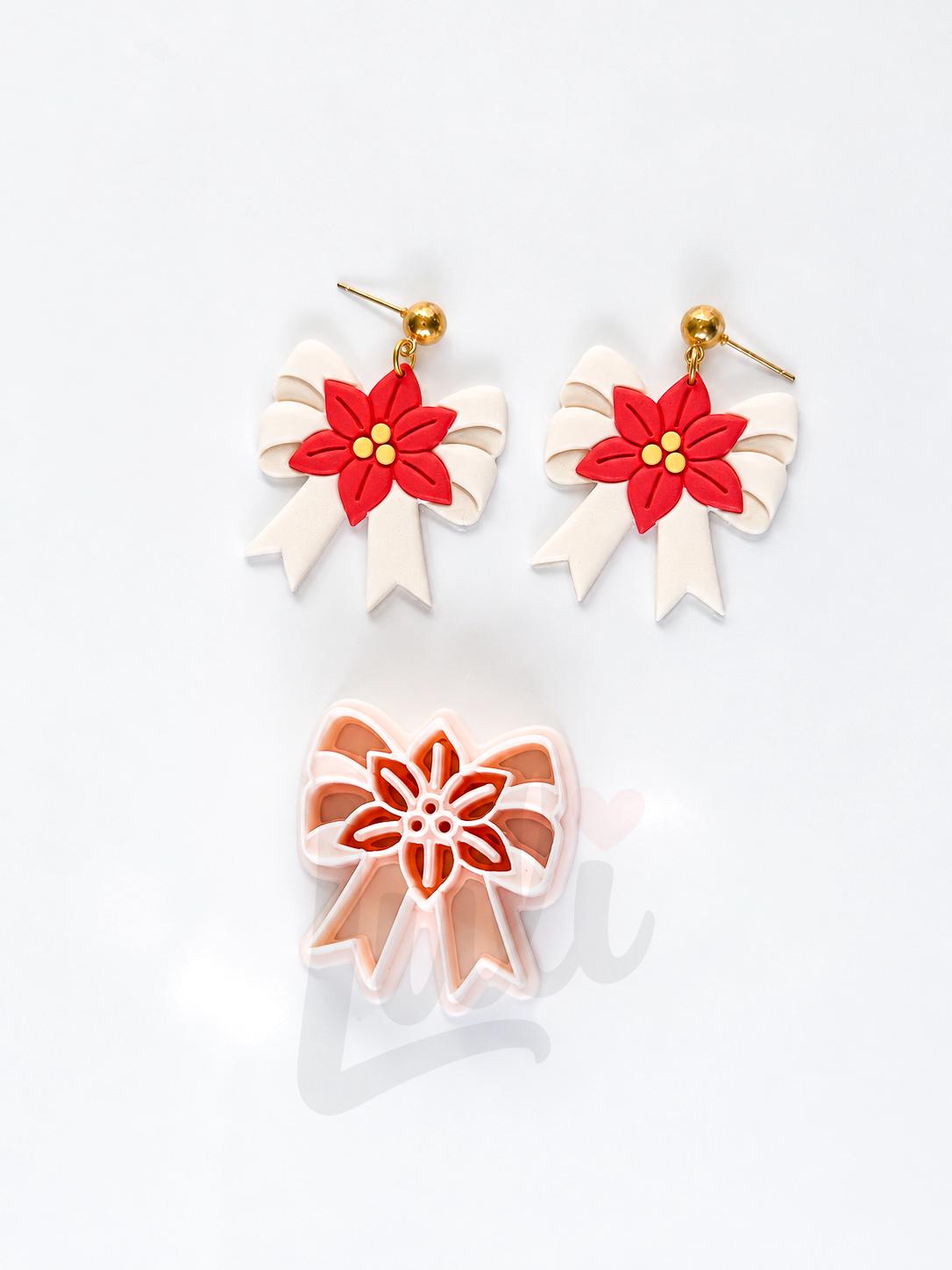Poinsettia Bow Cutter: Floral Christmas Ribbon Shape for Polymer Clay| Preppy Christmas