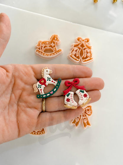 Merry Folk Cutters: Christmas Angel Bow Skates Horse for Polymer Clay| Preppy Christmas