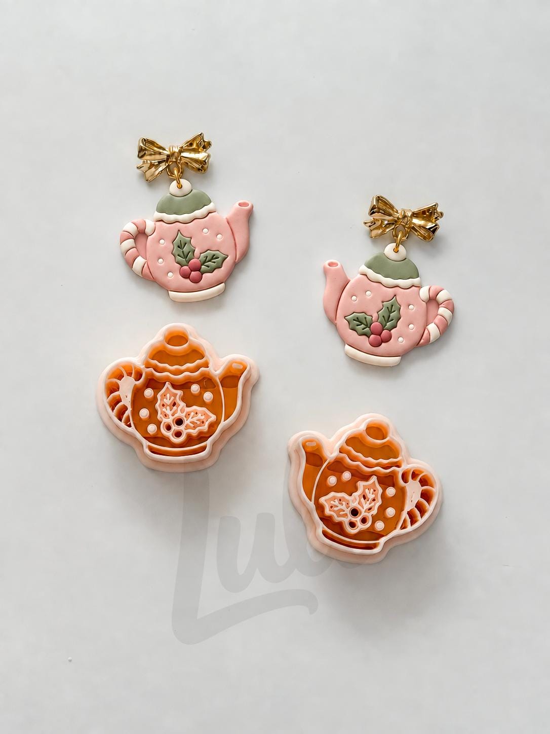 Merry tea pot Cutter: Festive Teapot with Holly Motif for Polymer Clay| Preppy Christmas