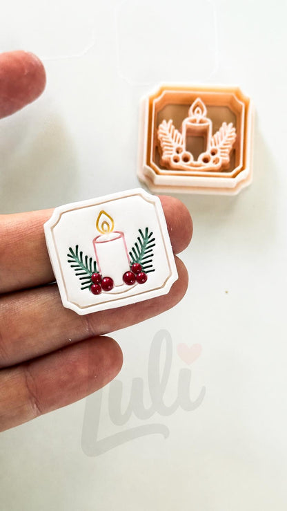 Merry Candle Cutter: Festive Botanical Frame for Polymer Clay| Preppy Christmas